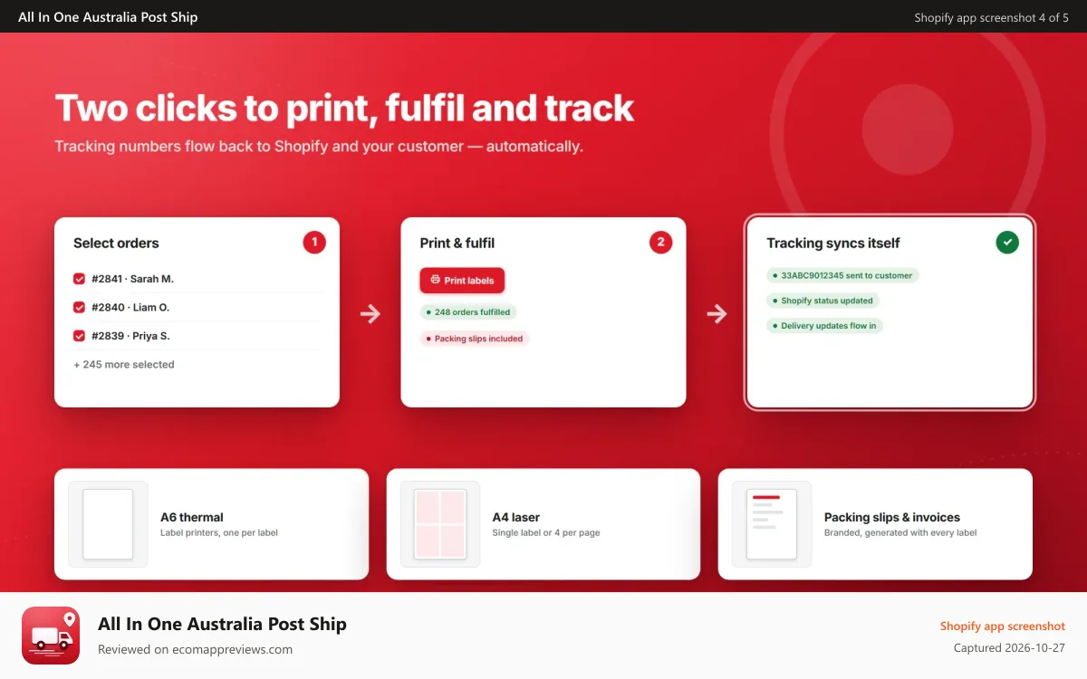 All In One Australia Post Ship Shopify app screenshot: Australia Post