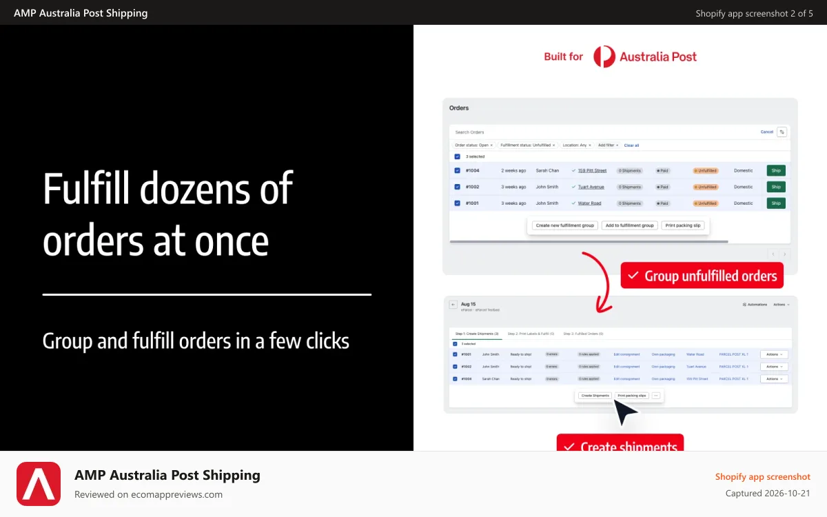 AMP Australia Post Shipping Shopify app screenshot: Rate setup in your app dashboard.