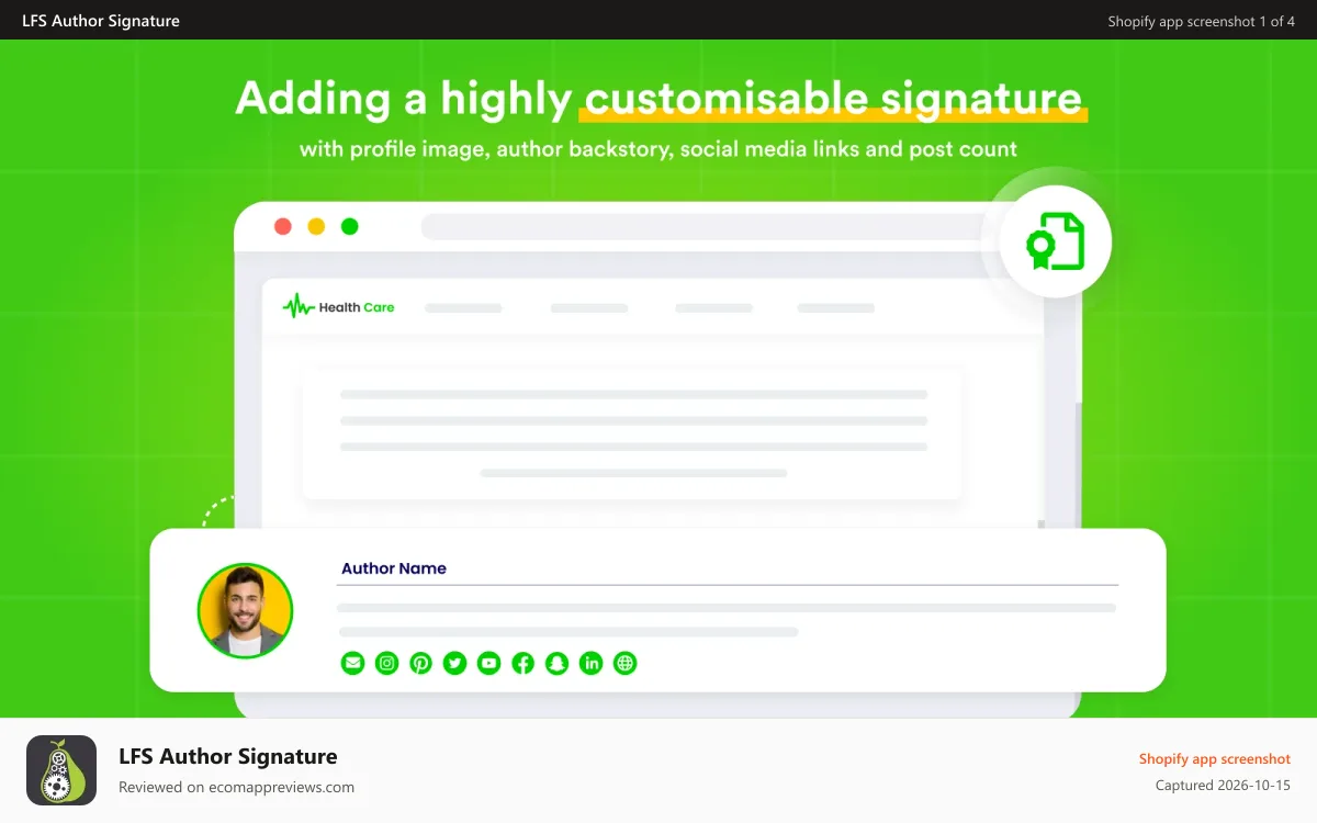 LFS Author Signature Shopify app screenshot: Showcase your authors