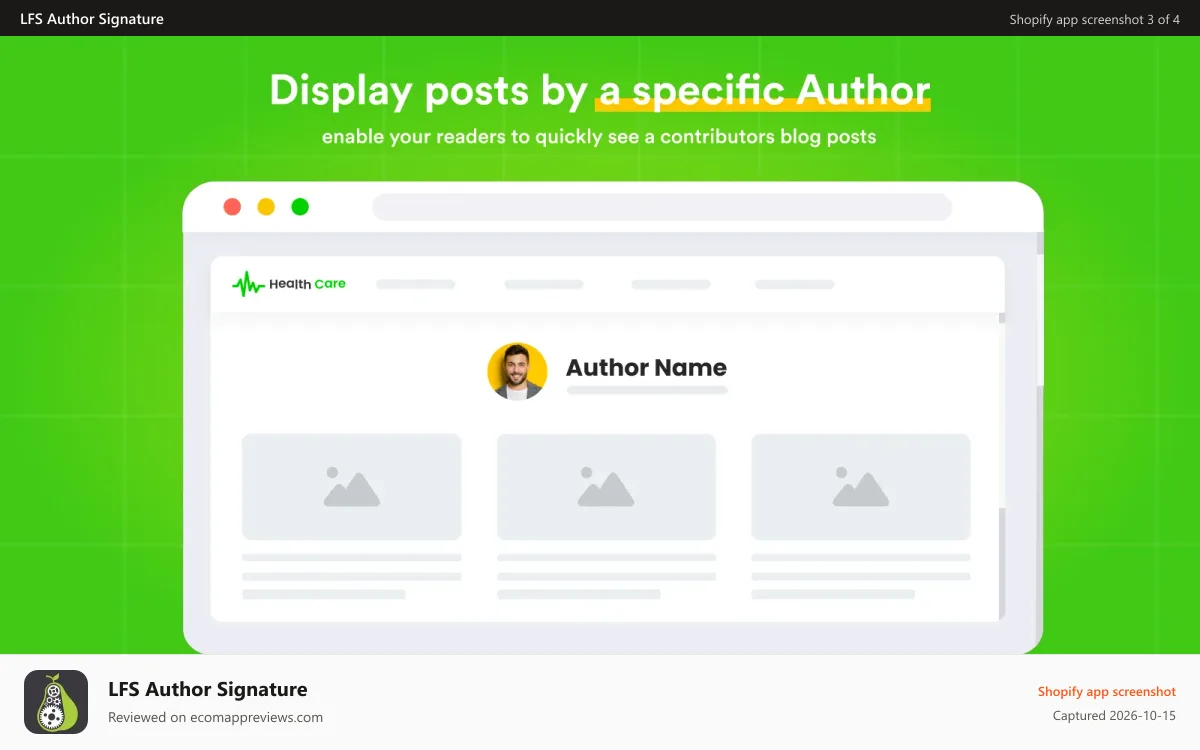 LFS Author Signature Shopify app screenshot: Showcase posts by author