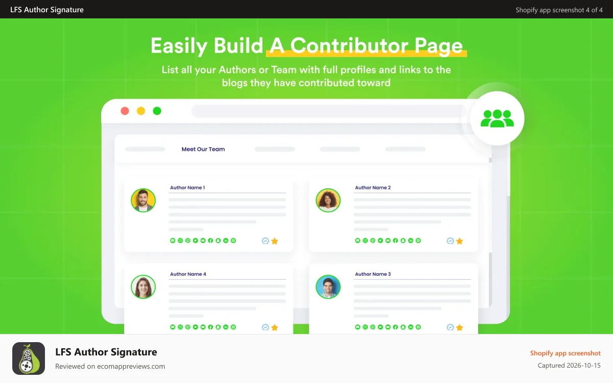LFS Author Signature Shopify app screenshot: Setup a contributor page