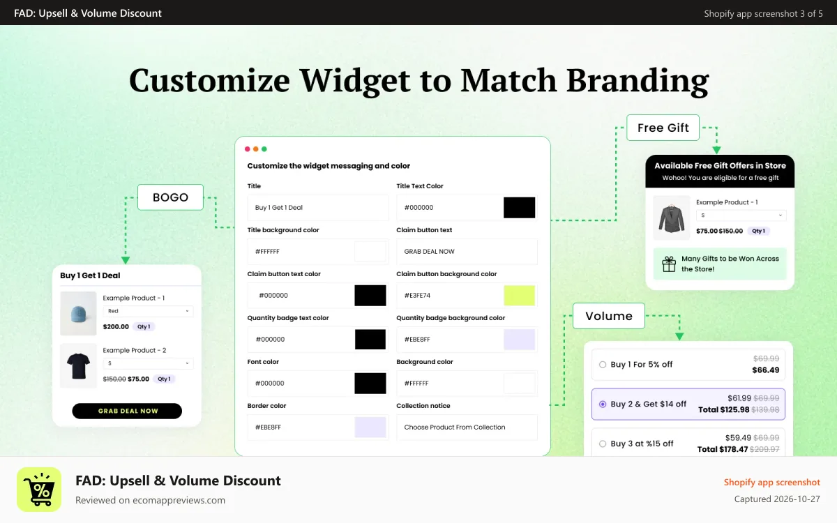 FAD: Upsell & Volume Discount Shopify app screenshot: Personalise your widget to match with you theme.