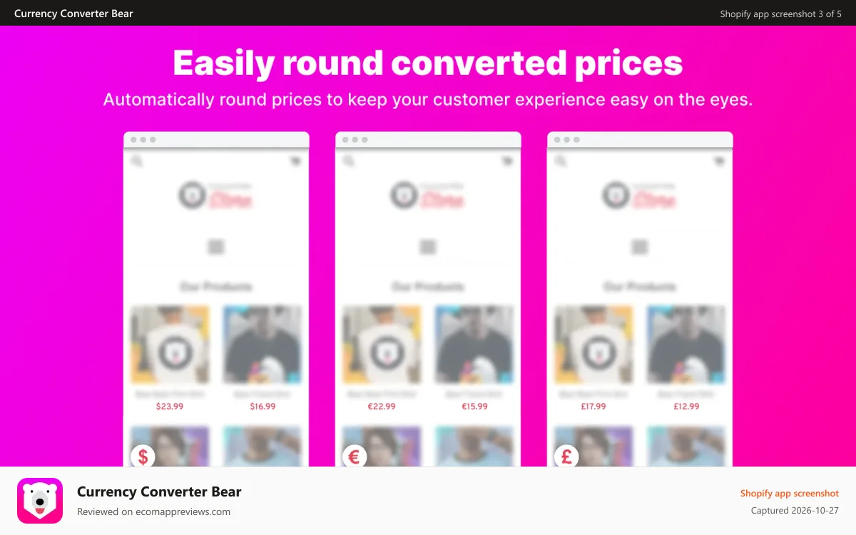 Currency Converter Bear Shopify app screenshot: currency converter shopify, multi currency