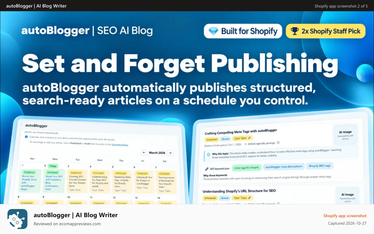 autoBlogger | AI Blog Writer Shopify app screenshot: AI blog generator auto blog publishing schedule for black friday
