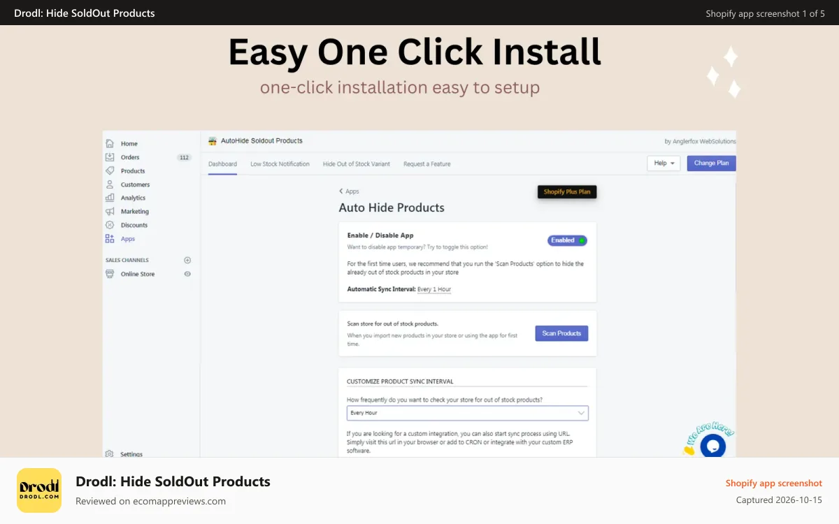 Drodl: Hide SoldOut Products Shopify app screenshot: hide sold out products