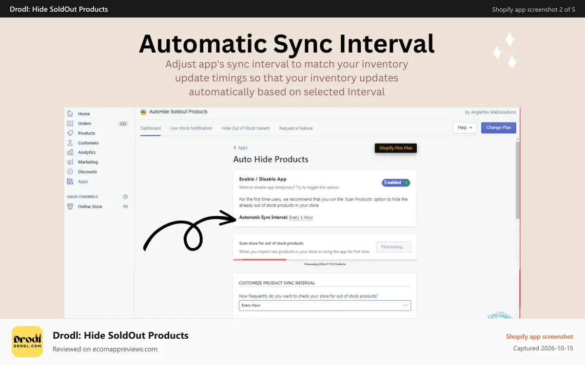 Drodl: Hide SoldOut Products Shopify app screenshot: hide out of stock products