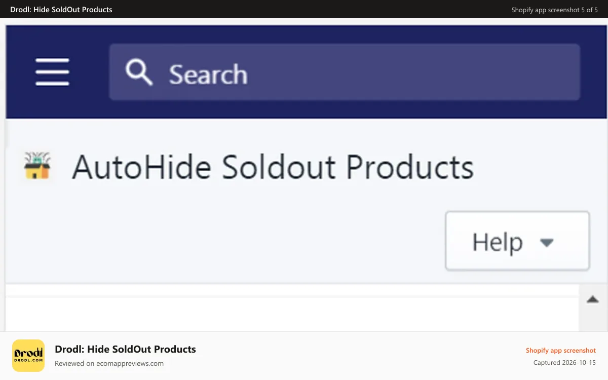 Drodl: Hide SoldOut Products Shopify app screenshot: out of stock products