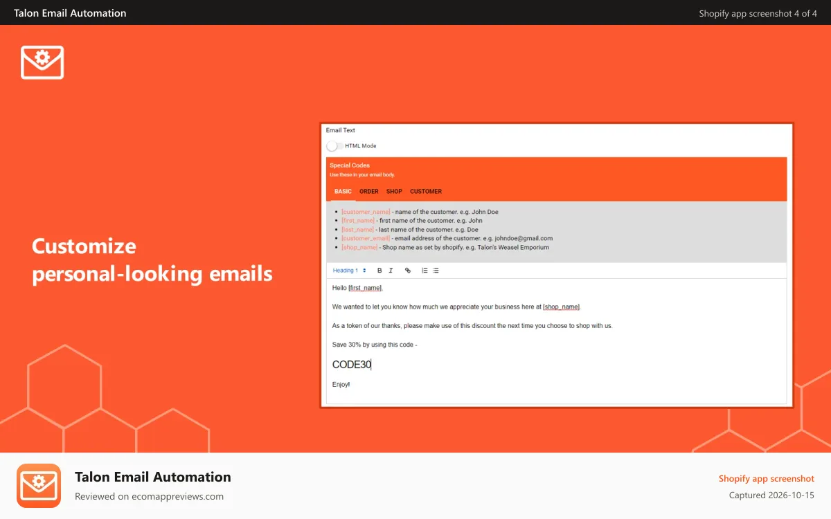 Talon Email Automation Shopify app screenshot: Compose beautiful emails effortlessly
