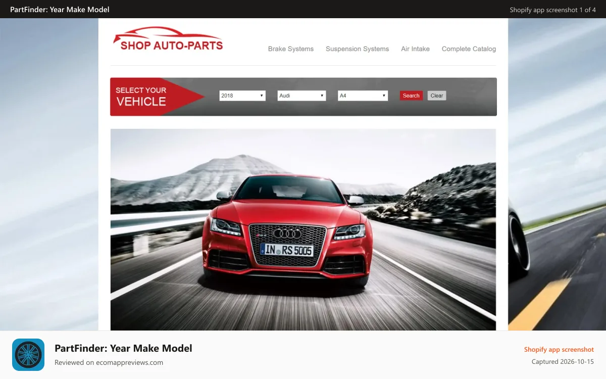 PartFinder: Year Make Model Shopify app screenshot: Vehicle Search Bar