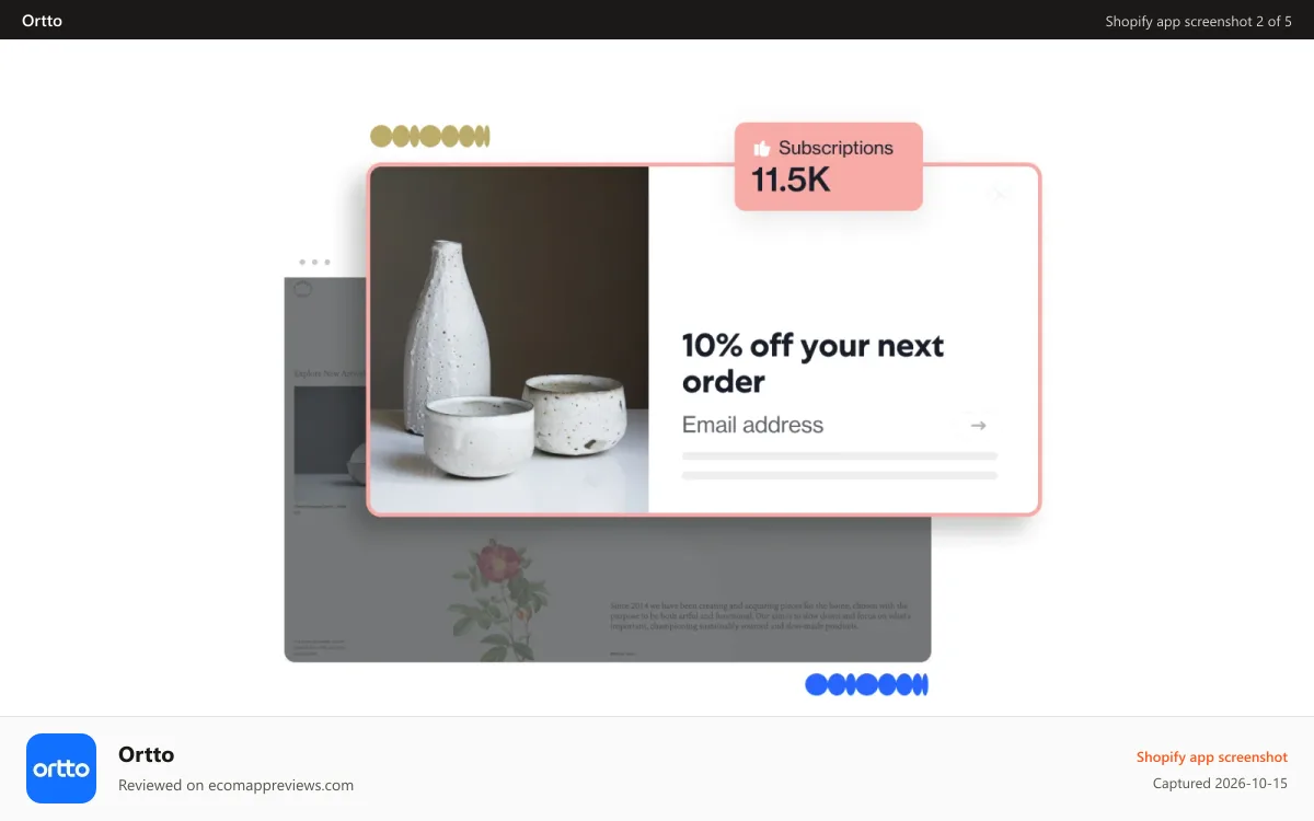 Ortto Shopify app screenshot: Create spin wheels, lead forms, pop-ups and widgets