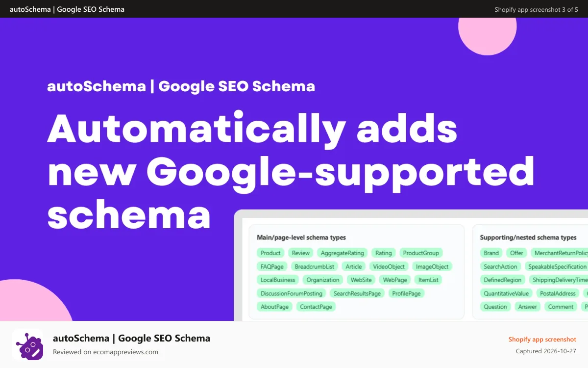 autoSchema | Google SEO Schema Shopify app screenshot: JSON-LD structured data and schema markup setup