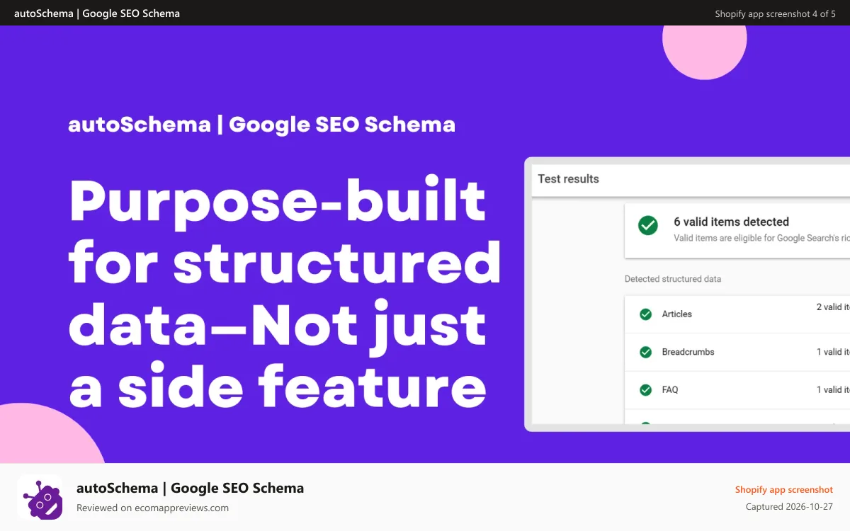 autoSchema | Google SEO Schema Shopify app screenshot: One-click schema markup and structured data automation