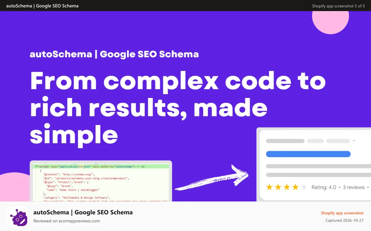 autoSchema | Google SEO Schema Shopify app screenshot: Structured data and schema markup updates for rich snippets