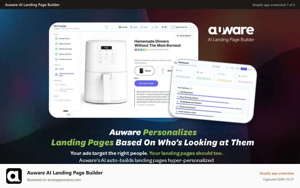 Auware AI Landing Page Builder Shopify app screenshot: Auware AI Landing Page Builder