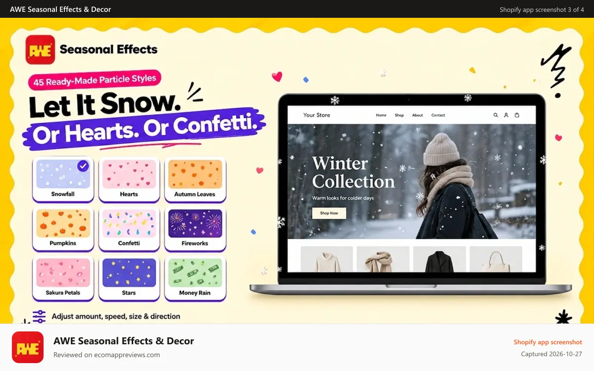 AWE Seasonal Effects & Decor Shopify app screenshot: effects