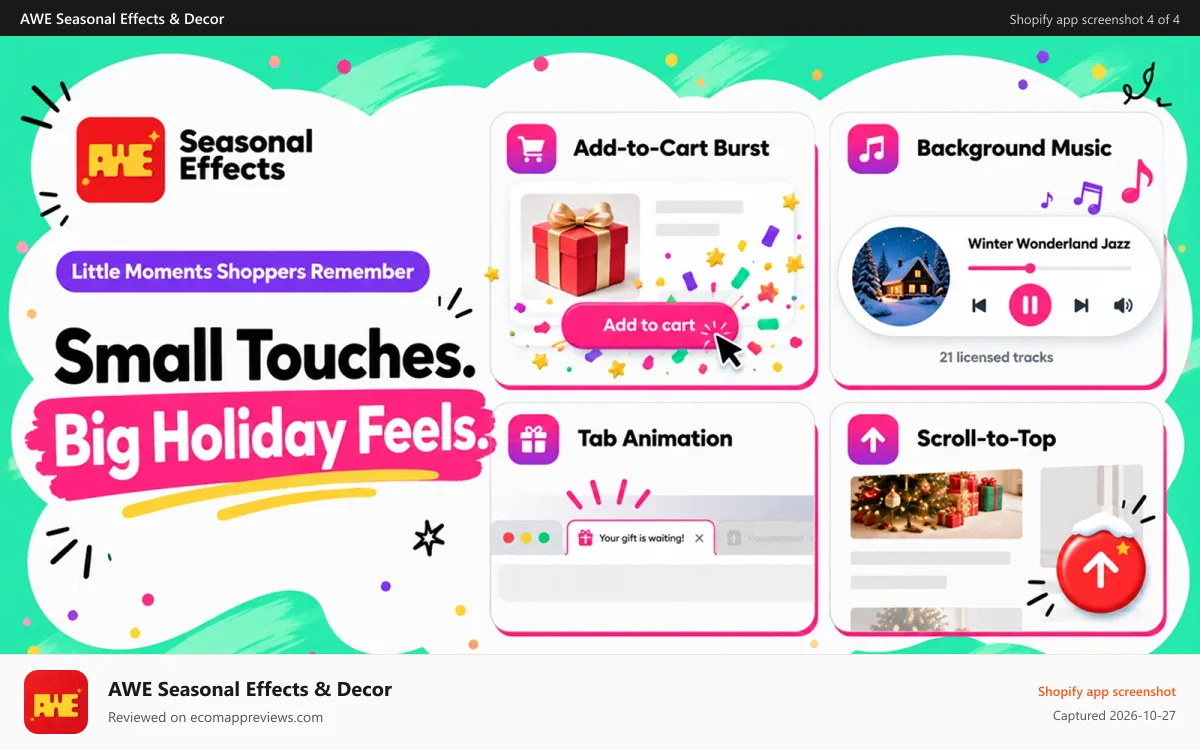 AWE Seasonal Effects & Decor Shopify app screenshot: animatioins