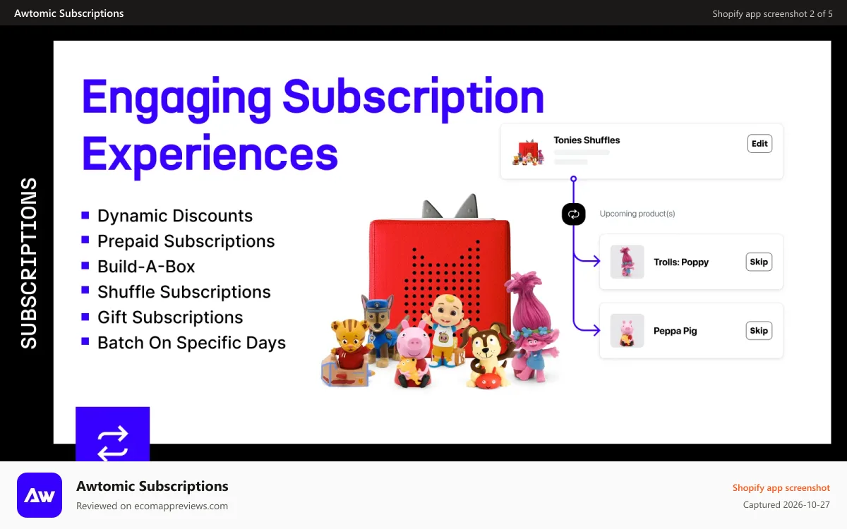 Awtomic Subscriptions Shopify app screenshot: Engaging Subscription Experiences