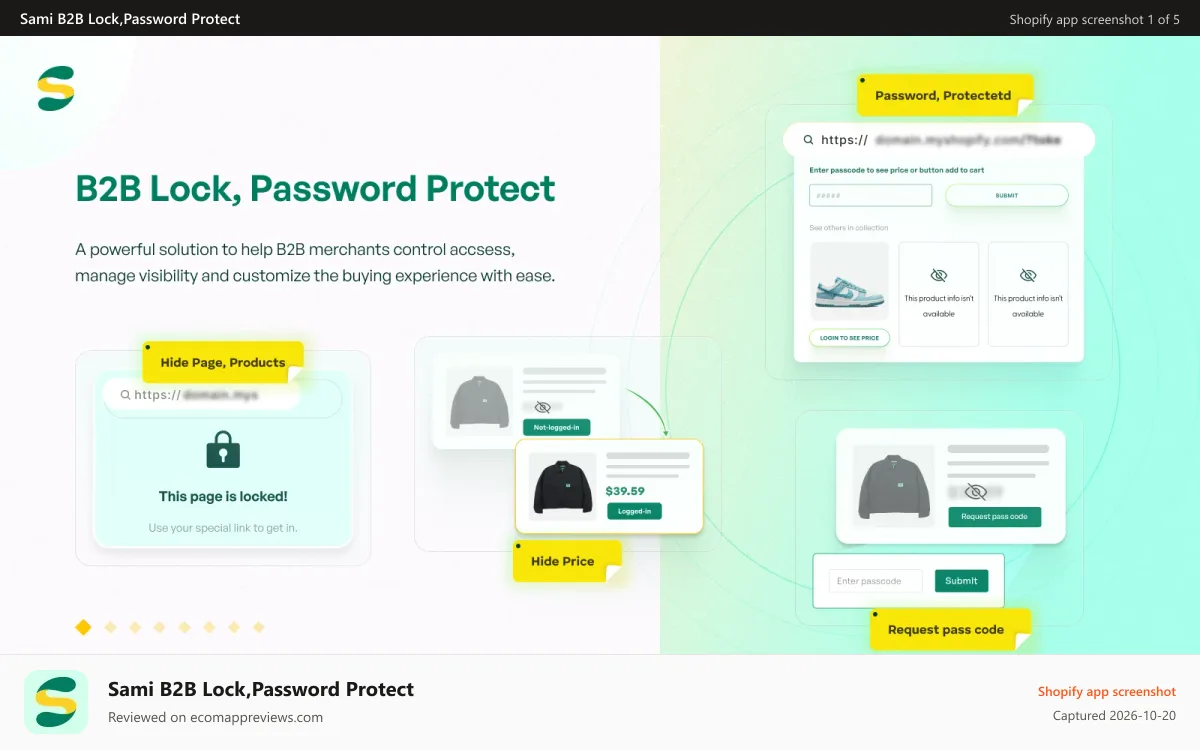 Sami B2B Lock,Password Protect Shopify app screenshot: B2B lock, Pasword Protect