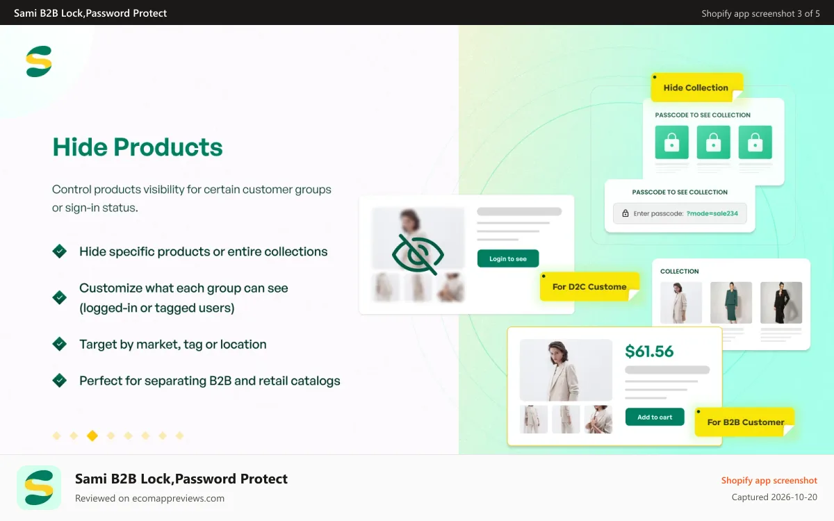 Sami B2B Lock,Password Protect Shopify app screenshot: Hide Product