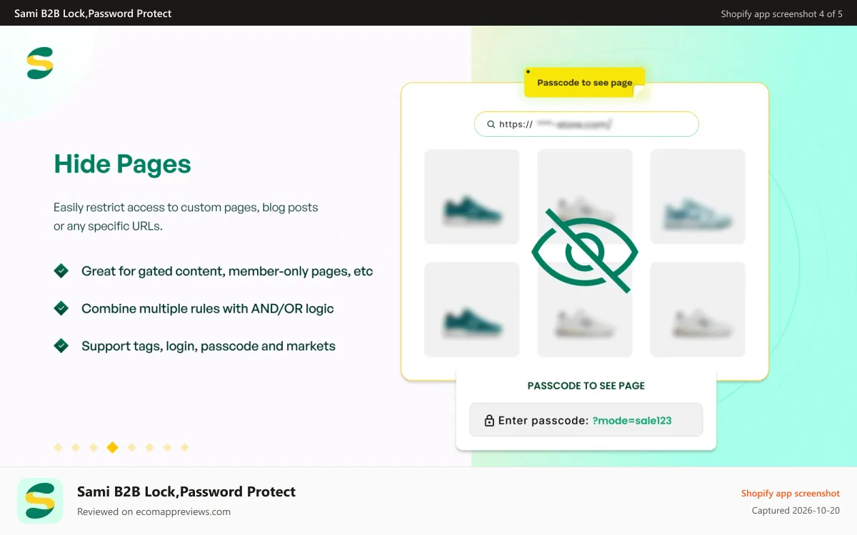Sami B2B Lock,Password Protect Shopify app screenshot: Hide Page