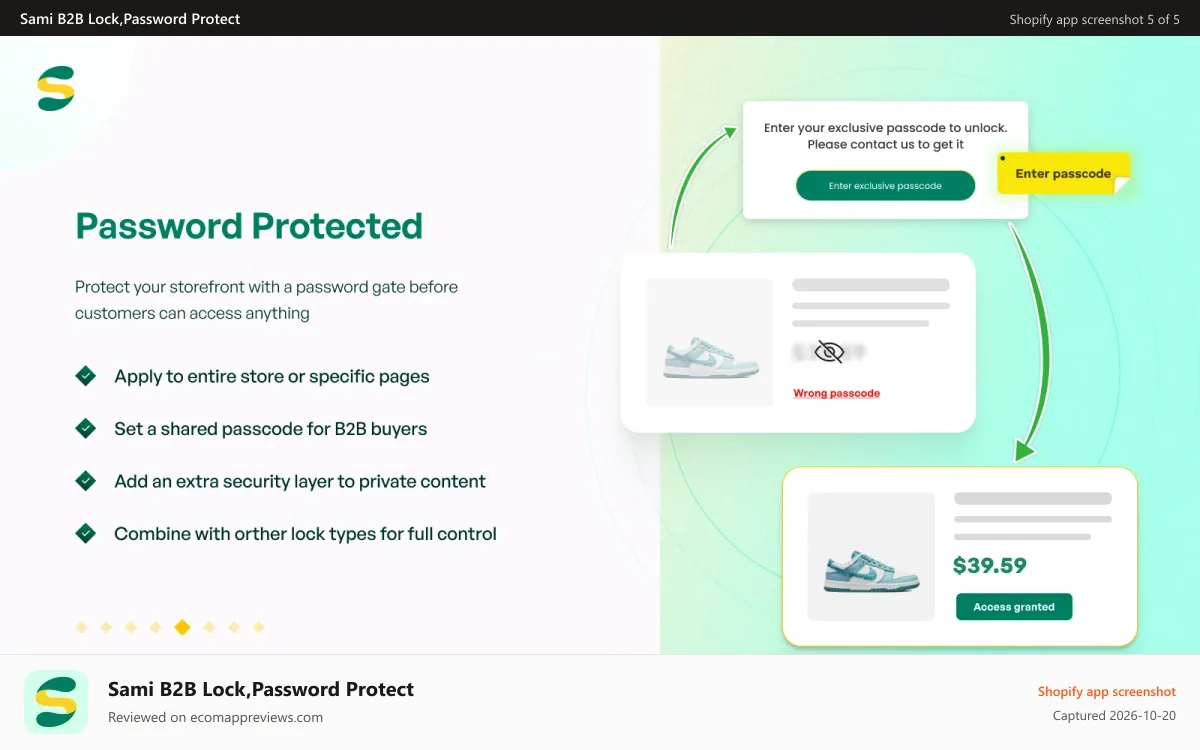 Sami B2B Lock,Password Protect Shopify app screenshot: Password Protected