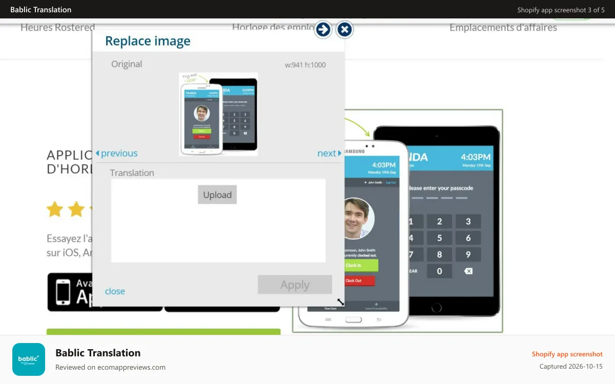 Bablic Translation Shopify app screenshot: Replace images with 1 click