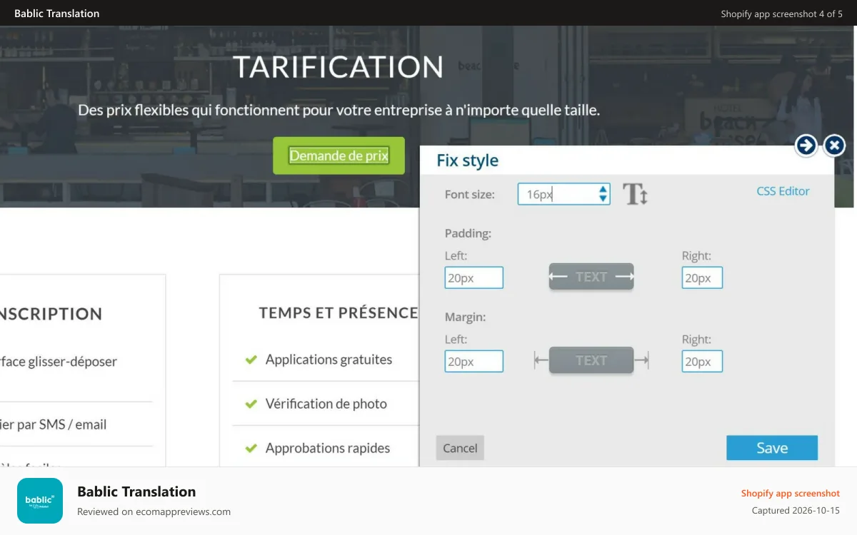 Bablic Translation Shopify app screenshot: Easily adjust styling and CSS