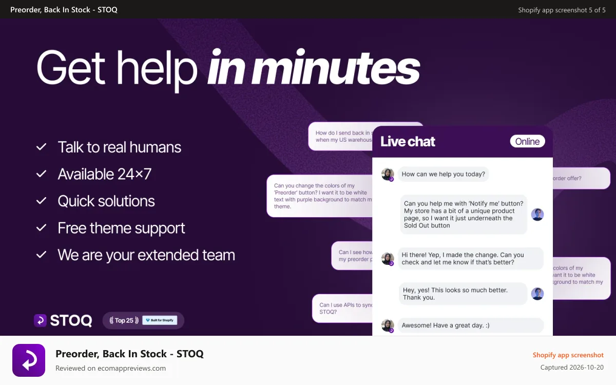 Preorder, Back In Stock ‑ STOQ Shopify app screenshot: Let customers register for back in stock alerts with notify me
