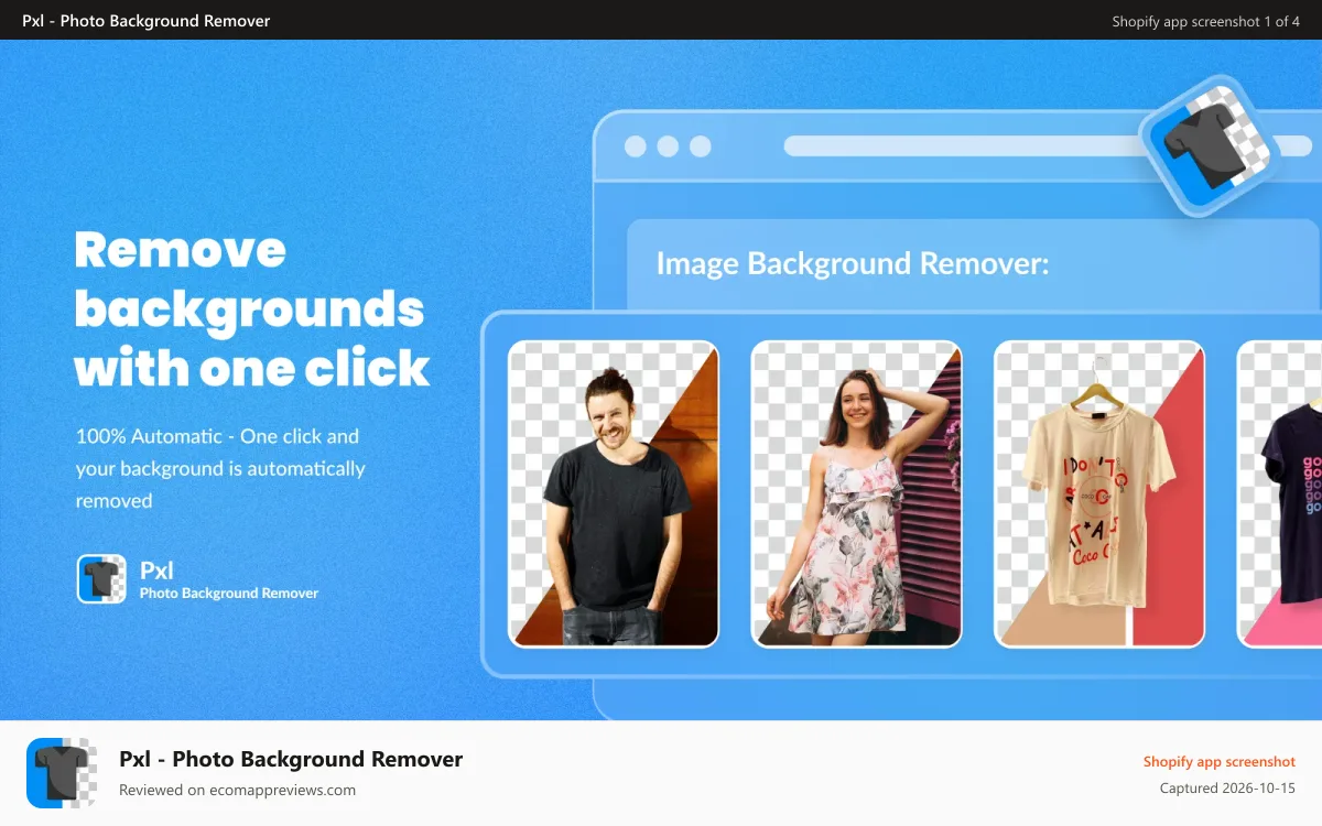 Pxl ‑ Photo Background Remover Shopify app screenshot: Replace background easily. In 1 click.