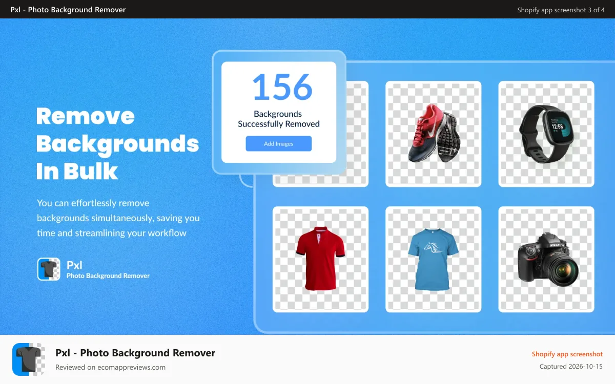 Pxl ‑ Photo Background Remover Shopify app screenshot: Remove backgrounds in bulk