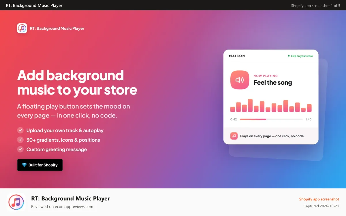 RT: Background Music Player Shopify app screenshot: Background Music Player
