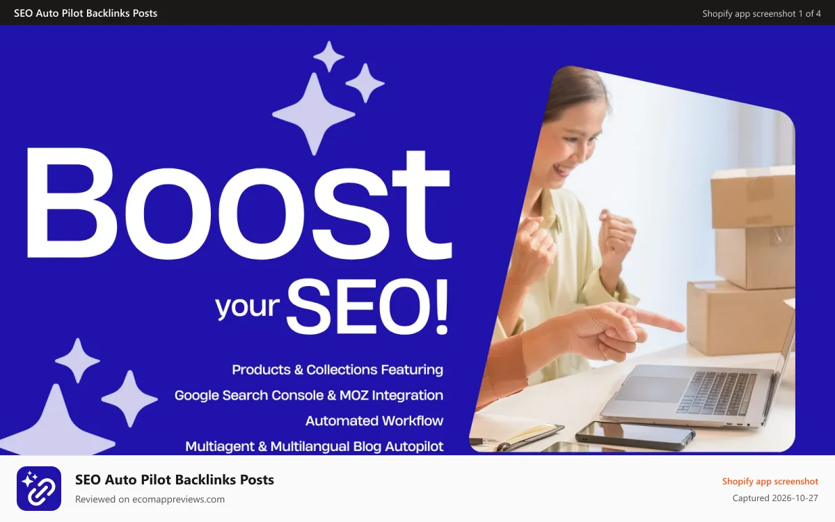 SEO Auto Pilot Backlinks Posts Shopify app screenshot: Backlinker automate your blog with SEO-optimized content