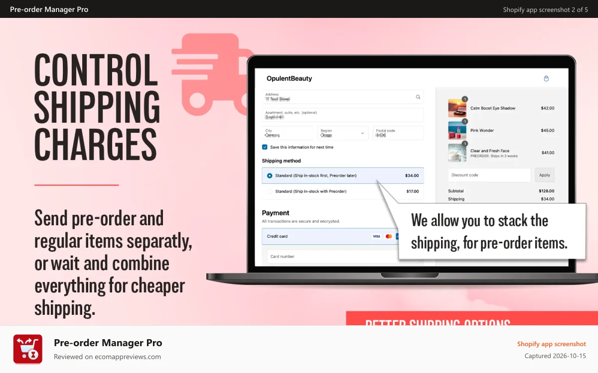 Pre‑order Manager Pro Shopify app screenshot: Manage preorder, split pre-order, Sell pre-order, split shipping