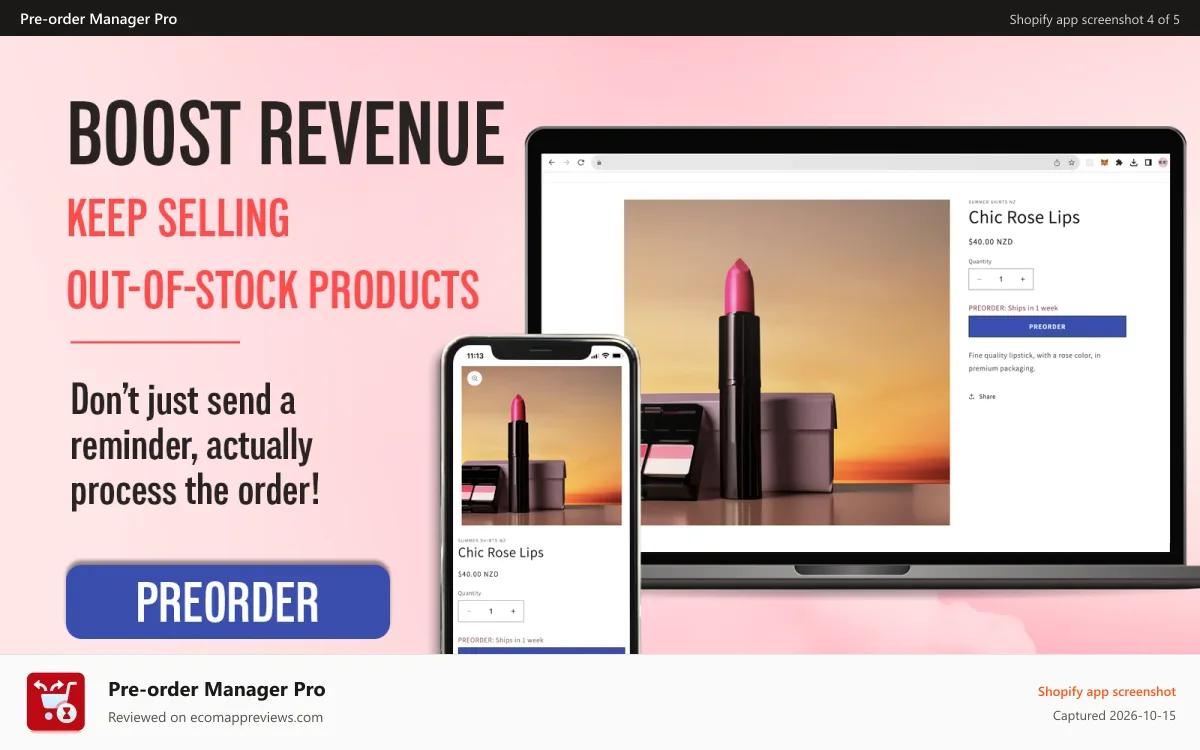 Pre‑order Manager Pro Shopify app screenshot: Manage preorder, out-of-stock, Sell pre-order, backorders