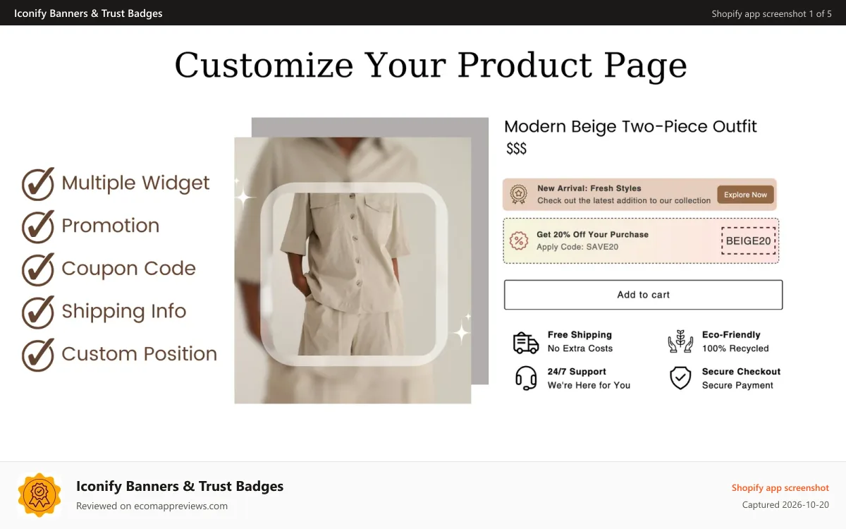 Iconify Banners & Trust Badges Shopify app screenshot: Customize Your Product Page