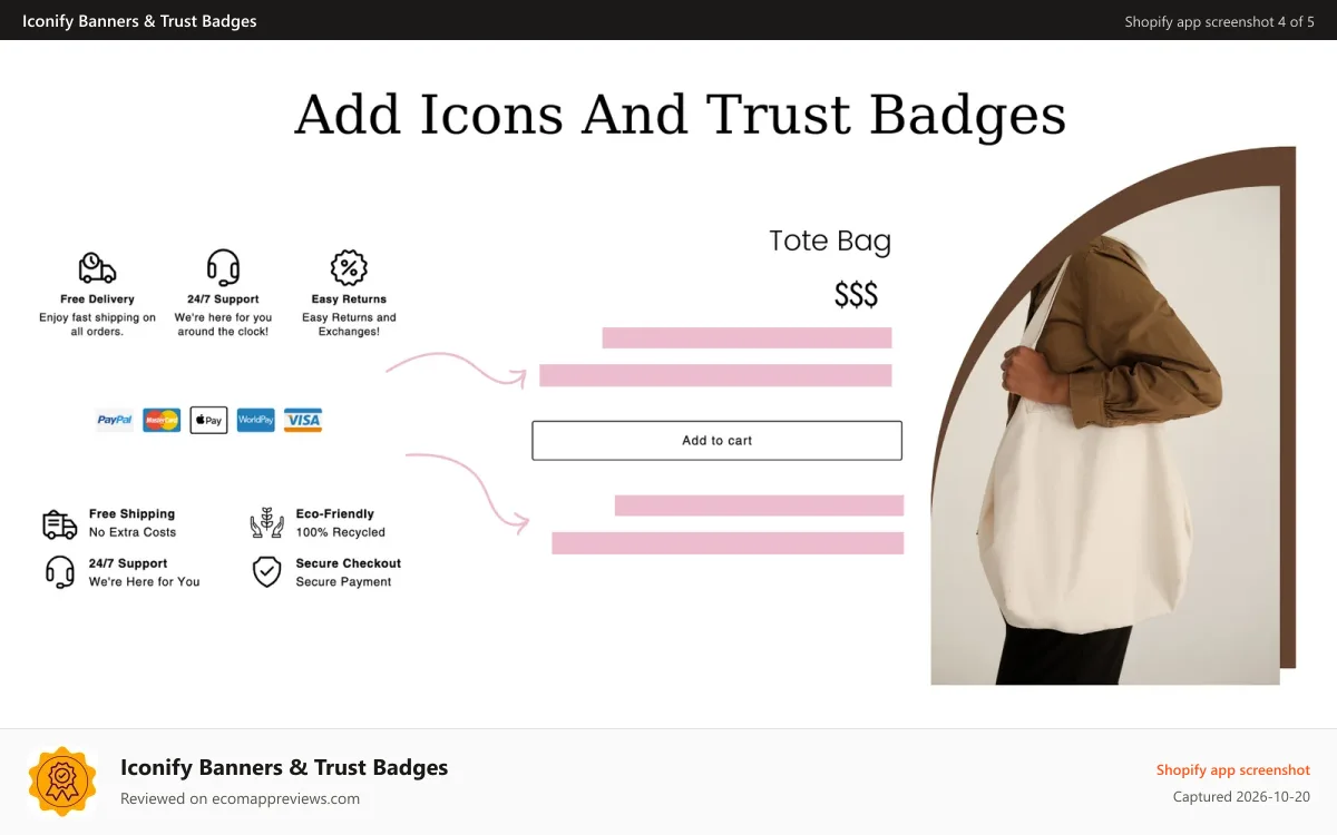Iconify Banners & Trust Badges Shopify app screenshot: Add Icons And Trust Badges