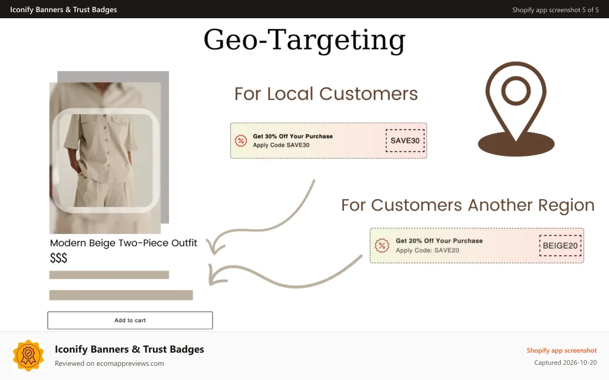 Iconify Banners & Trust Badges Shopify app screenshot: Geo-targeting