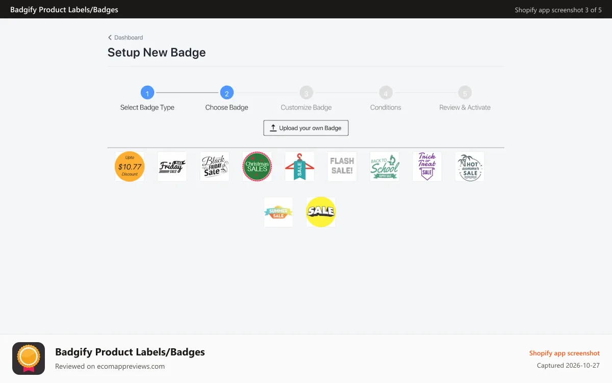 Badgify Product Labels/Badges Shopify app screenshot: Badgify Choose Badge