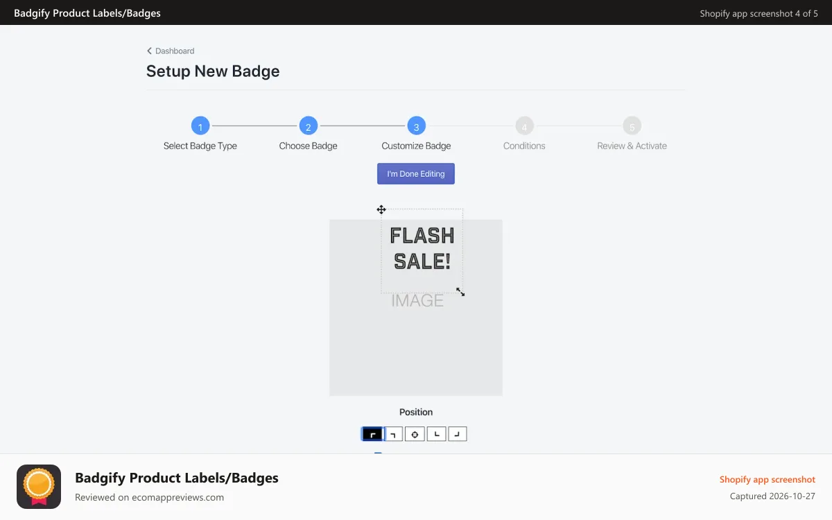 Badgify Product Labels/Badges Shopify app screenshot: Badgify Badge Editor
