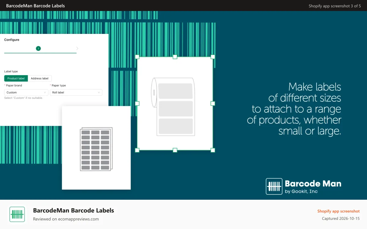 BarcodeMan Barcode Labels Shopify app screenshot: Print in 3 steps