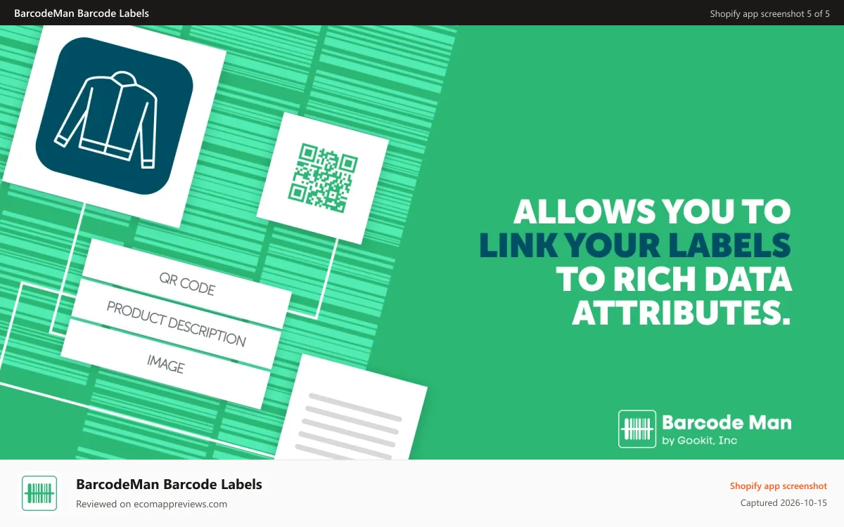 BarcodeMan Barcode Labels Shopify app screenshot: Link to rich attributes
