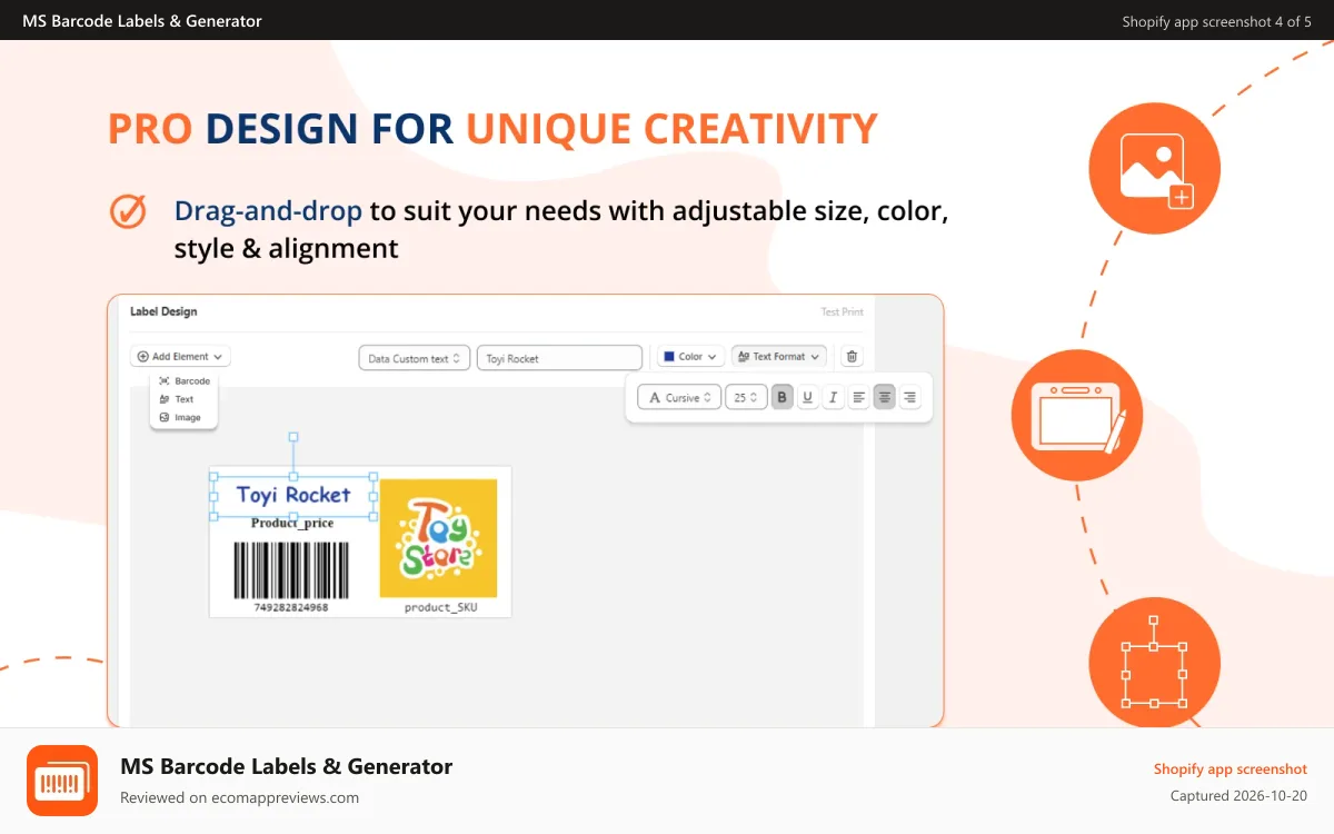 MS Barcode Labels & Generator Shopify app screenshot: Pro design for unique creativity