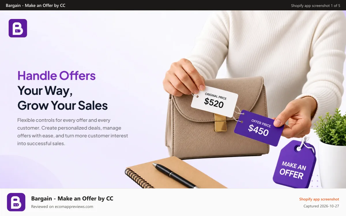 Bargain ‑ Make an Offer by CC Shopify app screenshot: Bargain – Make an Offer App