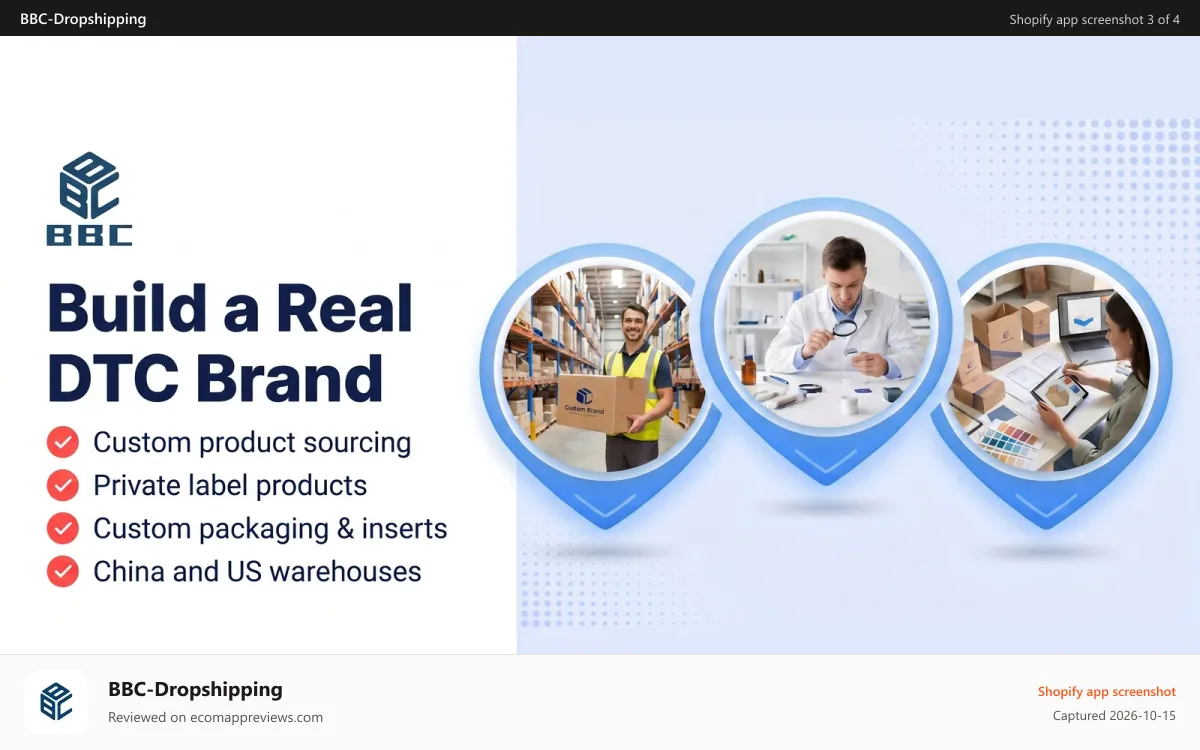 BBC‑Dropshipping Shopify app screenshot: Worldwide dropshipping and fulfillment network