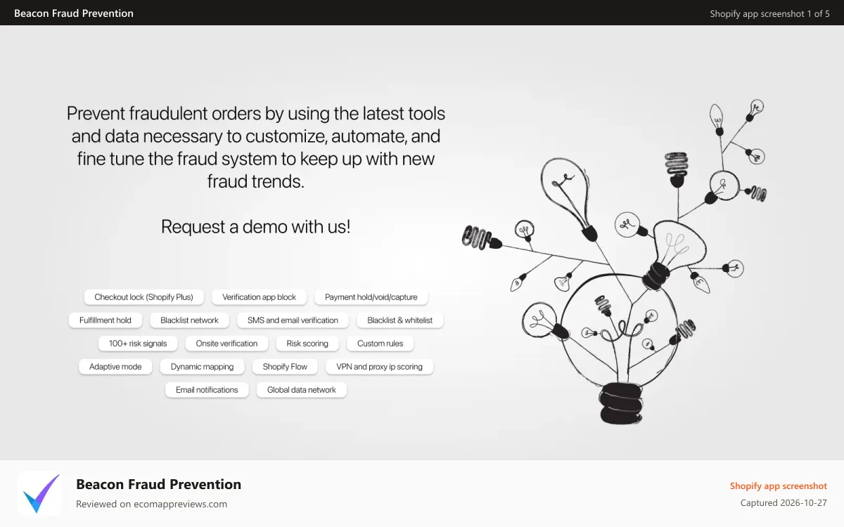Beacon Fraud Prevention Shopify app screenshot: Shopify Fraud Protection and fraud prevention app Beacon
