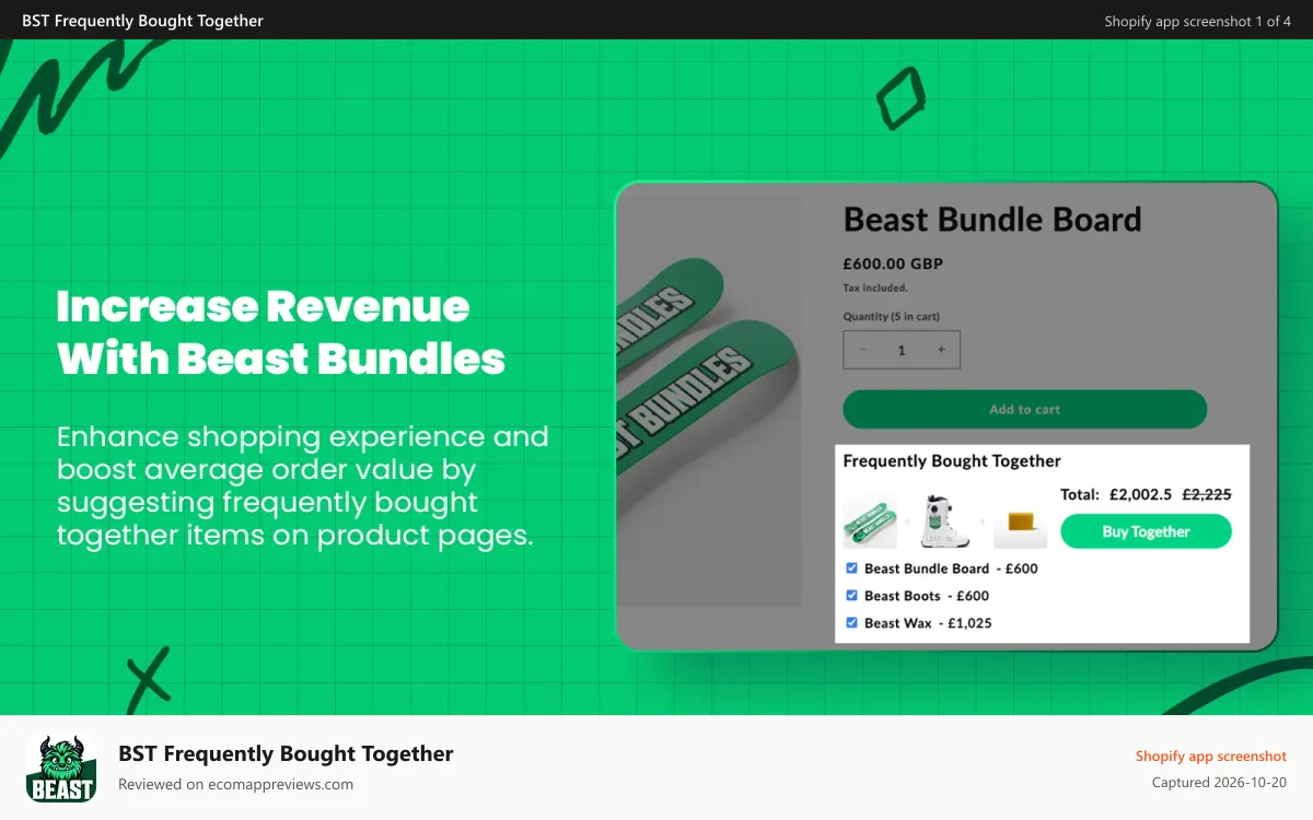 BST Frequently Bought Together Shopify app screenshot: Increase Revenue With AI Bundles