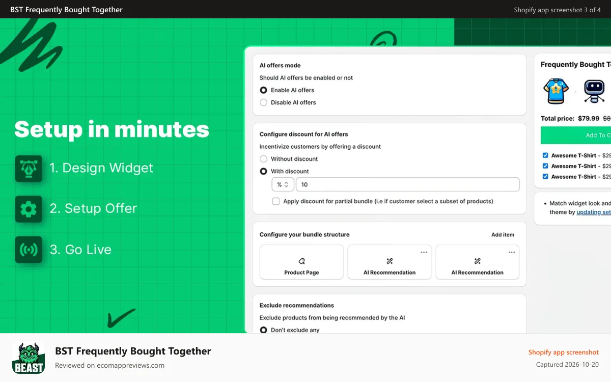 BST Frequently Bought Together Shopify app screenshot: Setup in Minutes