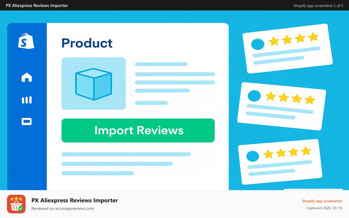 PX Aliexpress Reviews Importer Shopify app screenshot: Quickly import Aliexpress reviews to your store