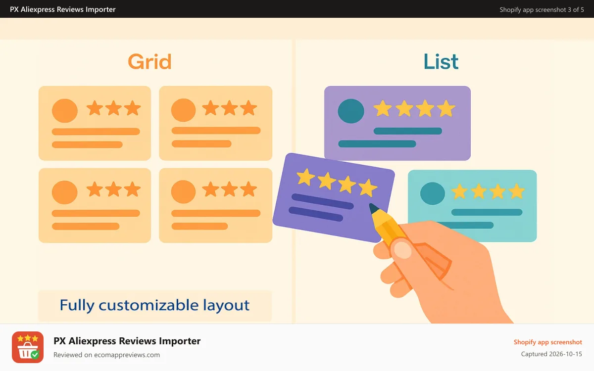 PX Aliexpress Reviews Importer Shopify app screenshot: Customize your review layout the way you want