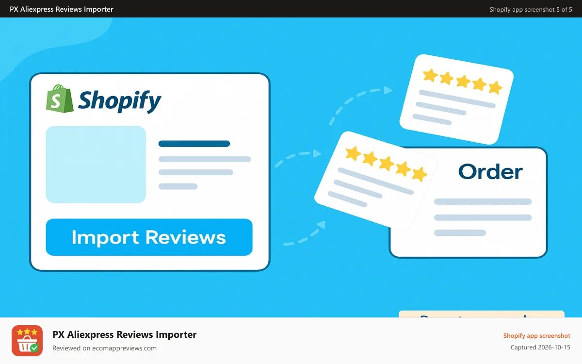 PX Aliexpress Reviews Importer Shopify app screenshot: Convert more customers with the power of product reviews